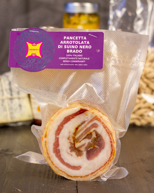 Box Natale Cena degli auguri Hammm: Pancetta arrotolata di suino nero brado, in primo piano